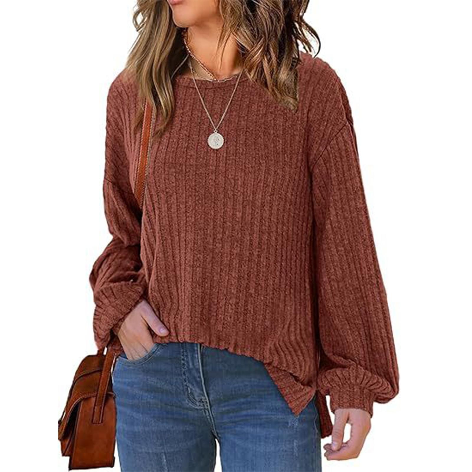 

Женская модная свободная повседневная футболка с круглым вырезом и длинным рукавом, однотонный топ XL винный