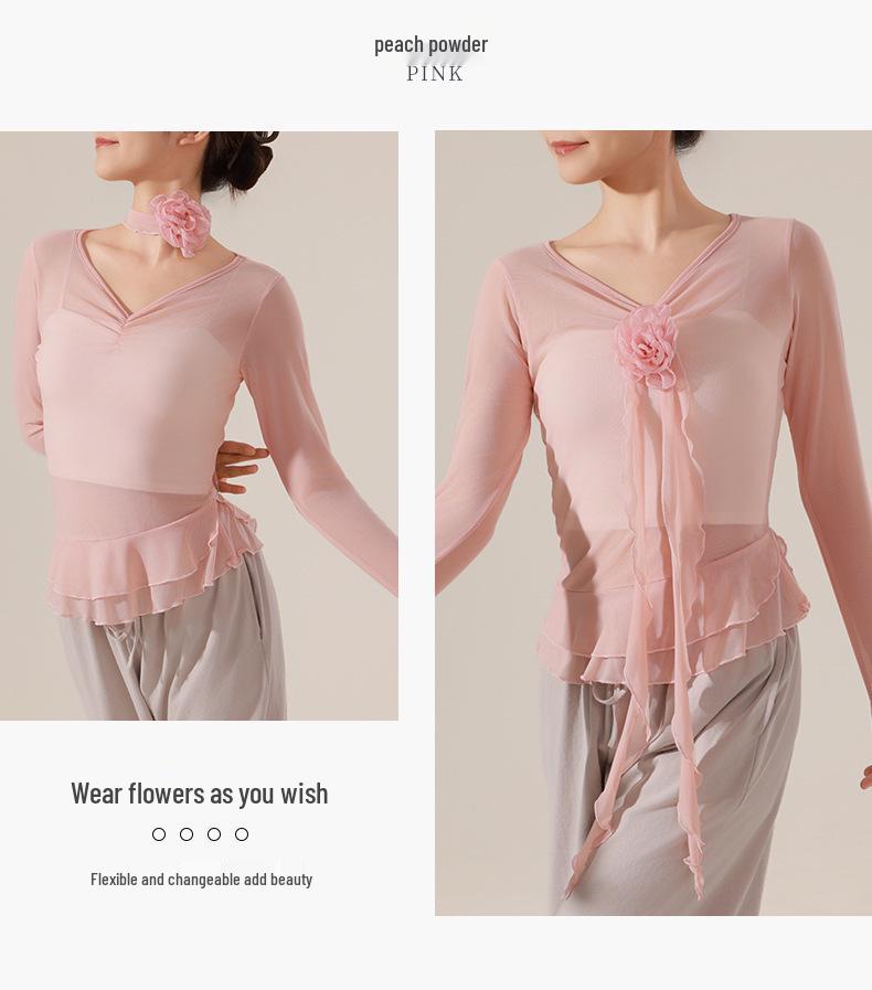 Women's Elastic Floral Long Sleeve Dance Costume - Slim Fit Modern Performance Top