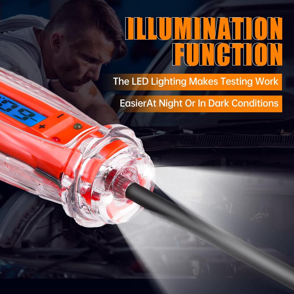 Car Test Light 3-60V DC Digital Light Tester with Voltmeter, Heavy Duty Auto Circuit Tester with LCD Backlight Display and LED Indication