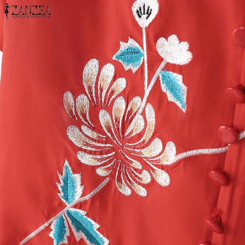 ZANZEA Women Casual V-Neck Short Sleeve Loose Print Dress