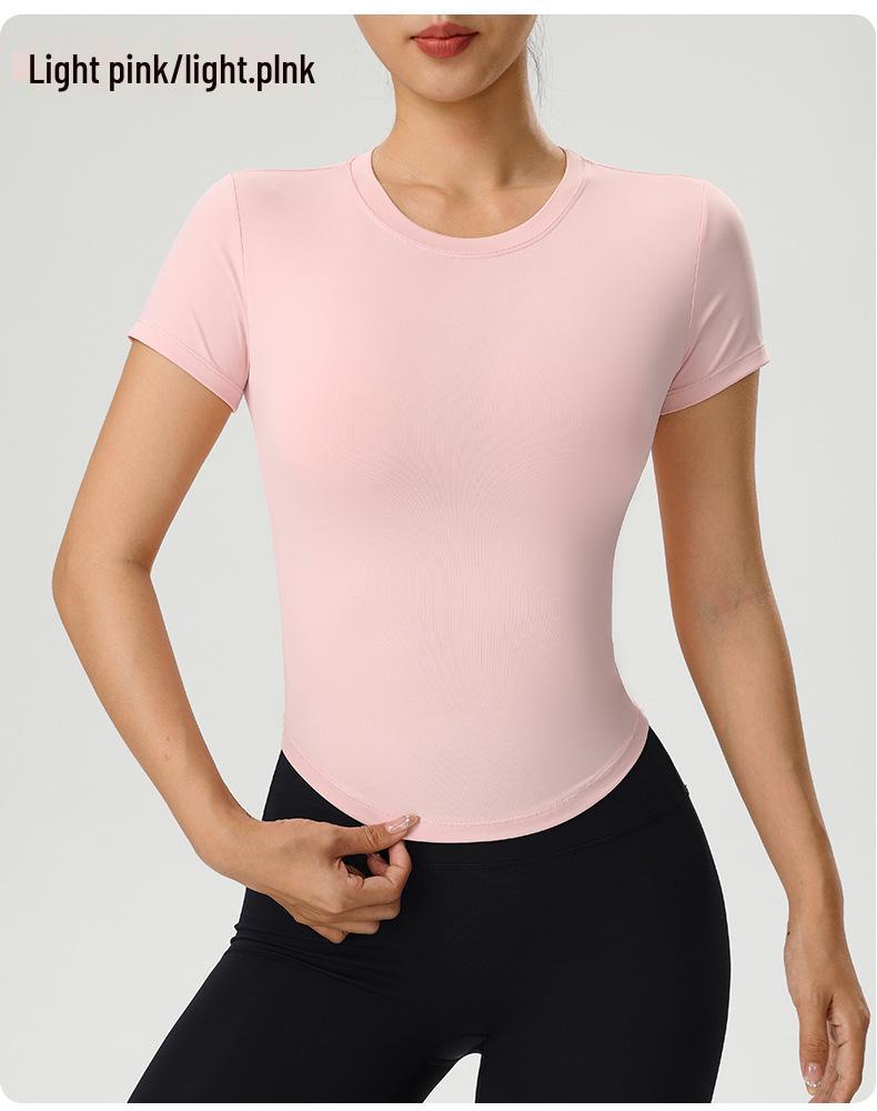 Women's Slim Fit Quick-Dry Yoga T-Shirt - Round Neck, Short Sleeve, High Stretch