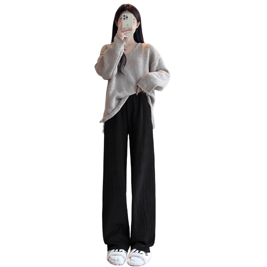 European cotton velvet wide-leg pants women's autumn and winter velvet thickened cotton pants gray drape corduroy knitted soft waxy casual pants