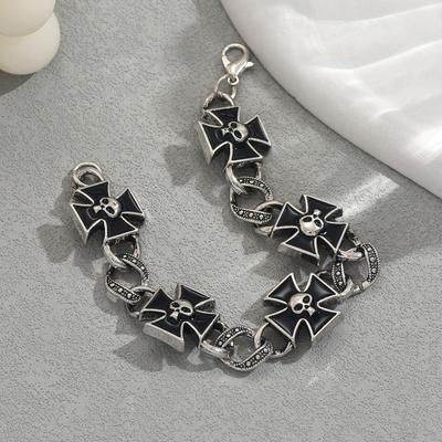 Temu Popular Men's Bracelet Personalized Retro Skull Oil Drip Design Cross Bracelet Versatile Jewelry