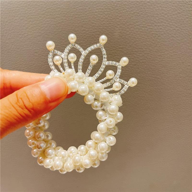

Princess Pearl Hair Tie for Girls - Elastic Bun Holder & Crown Headwear Accessory