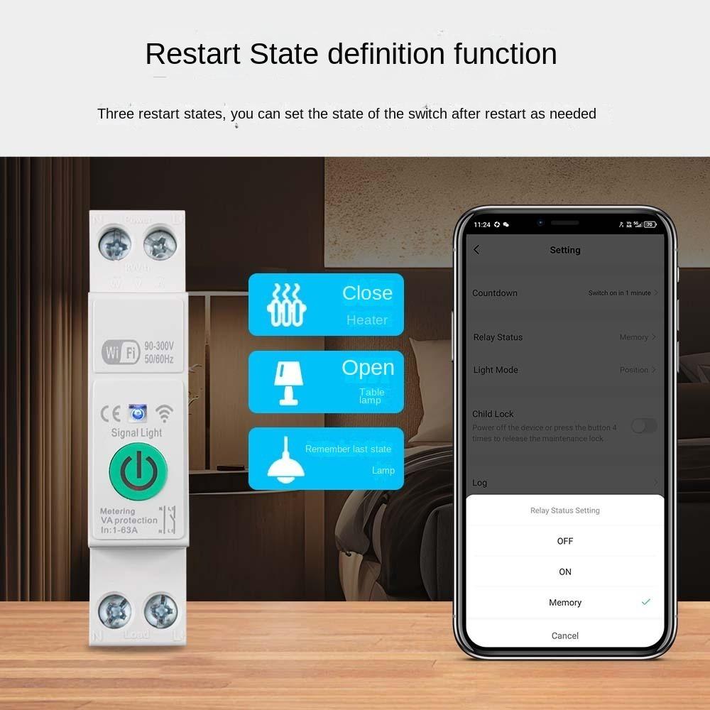 Remote Voice Control Tuya WiFi Smart Circuit Breaker Energy Kwh Metering Monitoring Smart WiFi Circuit Breaker Switch 1-63A 1P