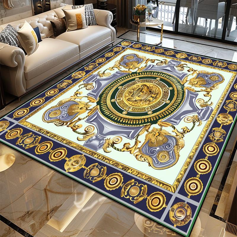 Luxusní Evropská Dekorace Domova Koberec Luxusní Zlaté Velké Koberce do Obývacího Pokoje Hala Senior Vily Podložka pod Konferenční Stolky Pratelný