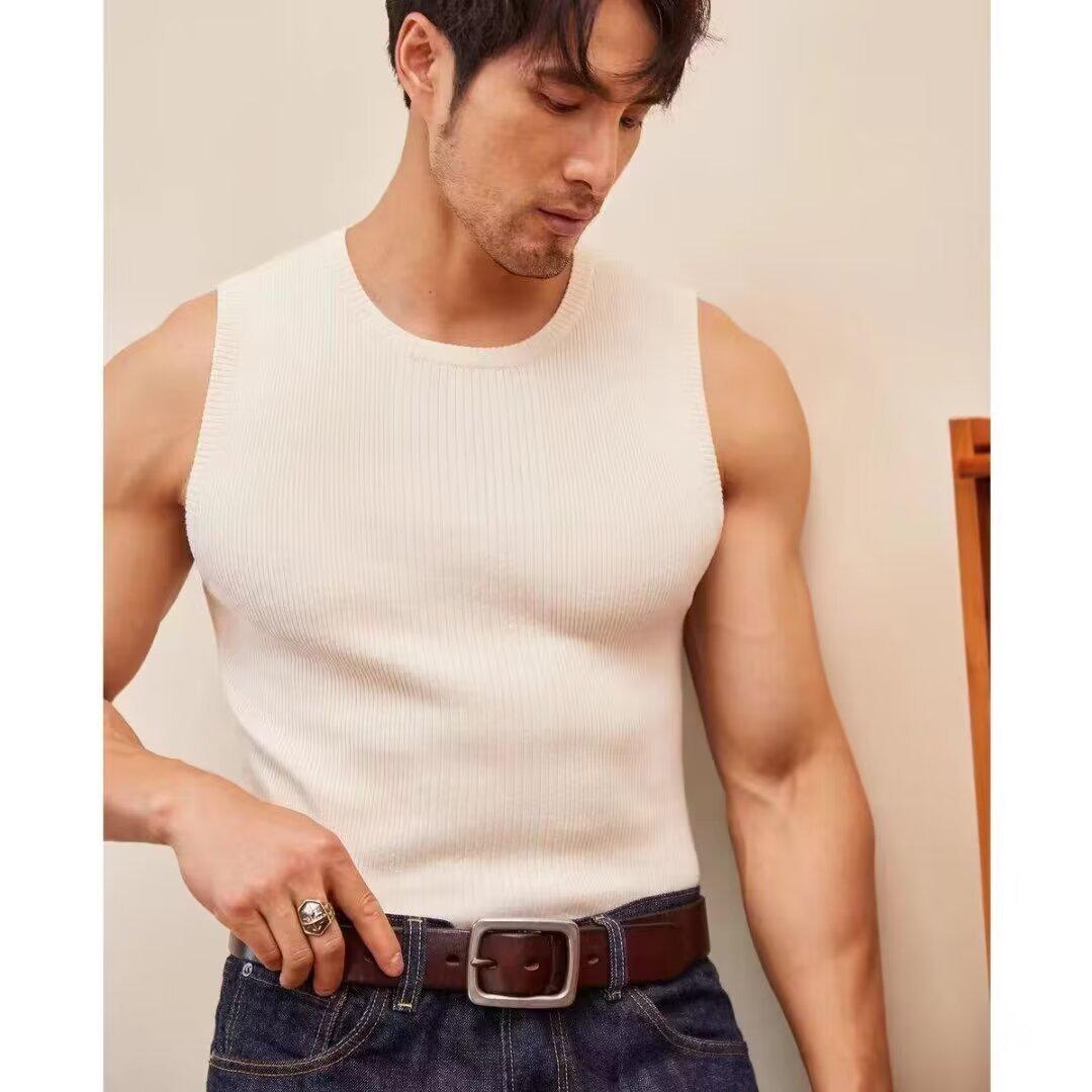 

Men s Tight Knit Sleeveless Fitness Tank Top L серый