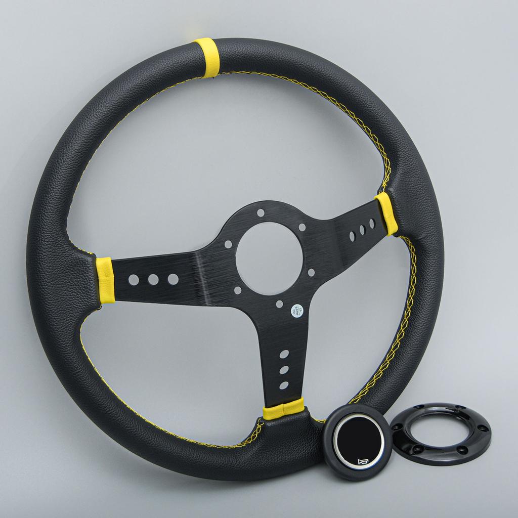 JDM Universal 14inch PVC Leather Steering Wheel Deep Dish Racing Sports Gaming Steering Wheel