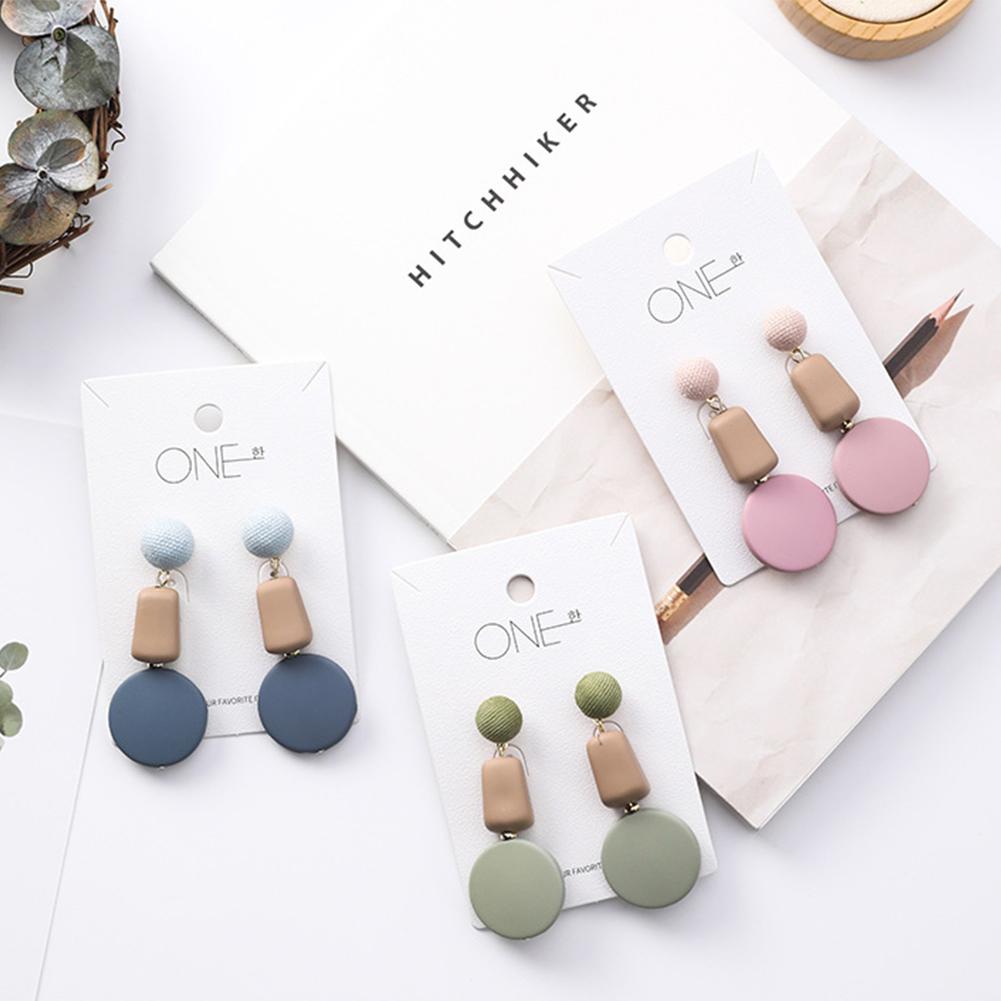 Women Sweet Temperament Geometric Irregular Cube Buttons Long Style Earrings