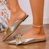 Fashion Women Slippers Luxury Pointy Bow Sandals Bowknot Slingback Pointed Toe Slippers Slip on Low Heels Casual Shoes Slides Women