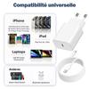 Chargeur USB-C - WENZYLIQUOX - 35W - Charge Rapide 35W - Câble MFi C94 2m - Compatible iPhone 17/16/15