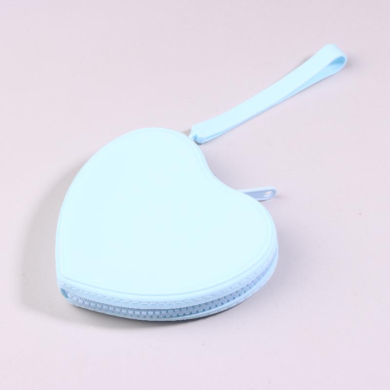 Portable Silicone Coin Purse Waterproof Heart-Shaped Small Wrist Wallet Solid Color Zipper Travel Sundries Storage Bag