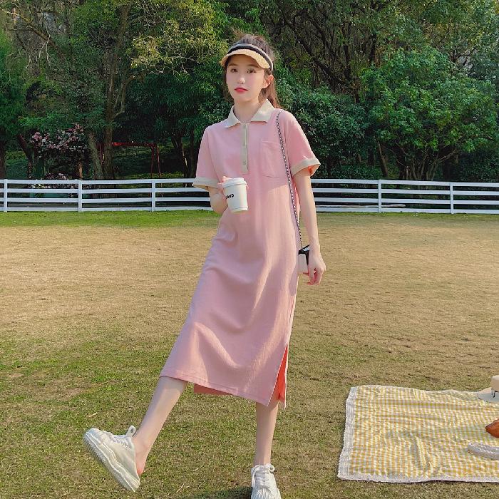 

Летнее розовое платье-поло 2024 года: Сладкий французский молочный чай для женщин One Size розовый