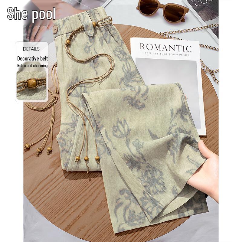 Women s High-Waist Elastic Wide-Leg Casual Pants L
