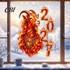 Static Glass Clings 2027 Year of Goat Window Cling, Lunar New Zodiac Flame Digital Design Decals Sticker, Style Spring Festival Door Decor for