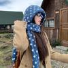 Integrated Design Hooded Scarf Hat Soft Fluffy Fleece Hooded Scarf Plush Balaclava Cap  Cute Girls