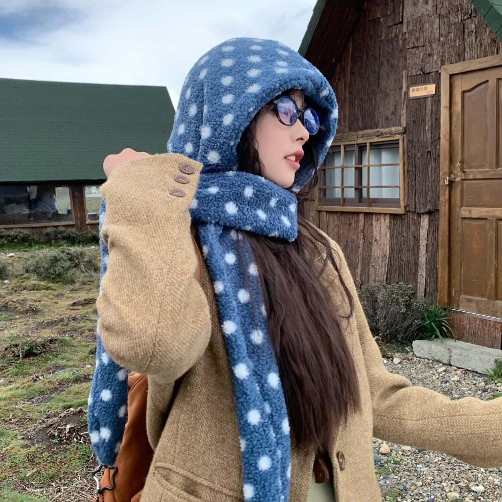 Integrated Design Hooded Scarf Hat Soft Fluffy Fleece Hooded Scarf Plush Balaclava Cap  Cute Girls