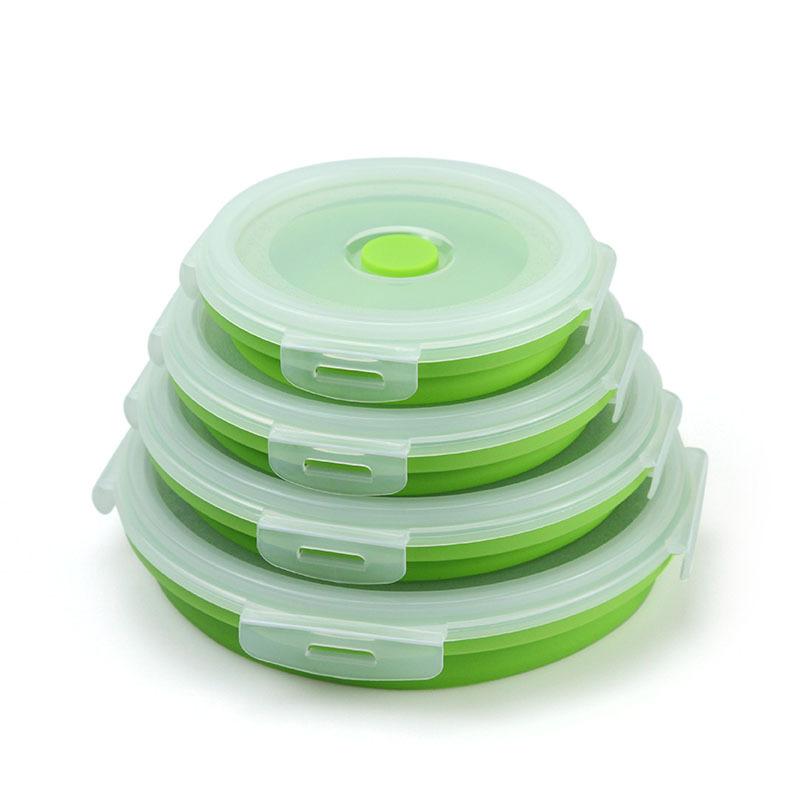 Foldable silicone microwave lunch box, round refrigerator storage box, food storage container, lunch container