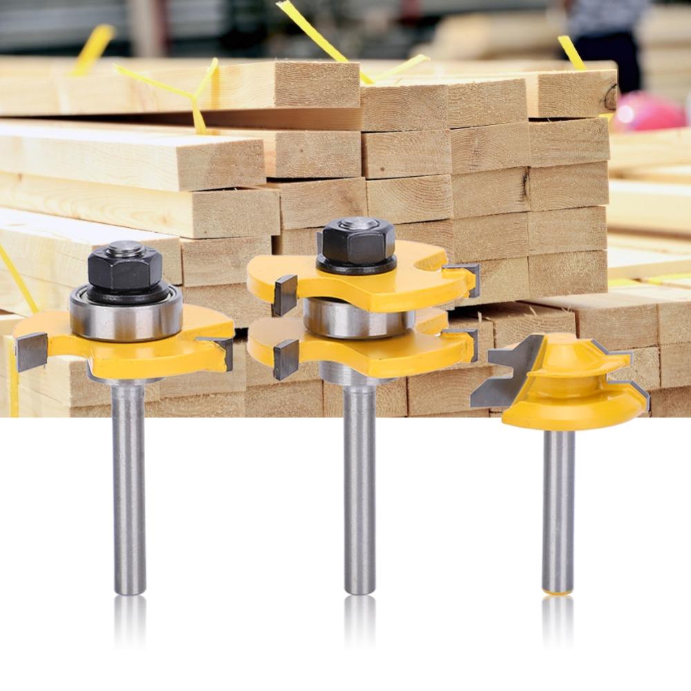 3pcs 3 Teeth T-Shape Router Bit Set 45 Degree Angle Wood Milling Cutter For Cabinets
