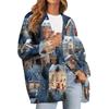 Women's Fashion Long Sleeve Print V-Neck Button Loose Cardigan Top