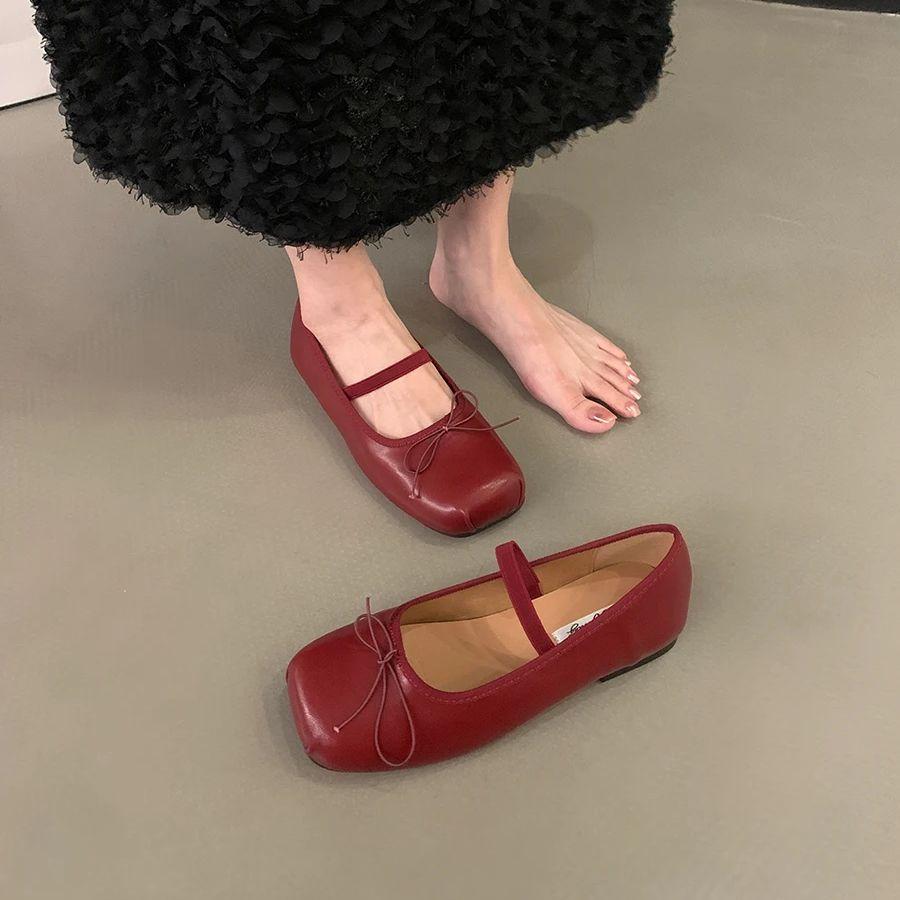 Fashion Bailamos Autumn Women Flats Fashion Square Toe Shallow Ladies Dress Mary Jane Shoes Soft Flat Heel Casual Ballerinas Shoes