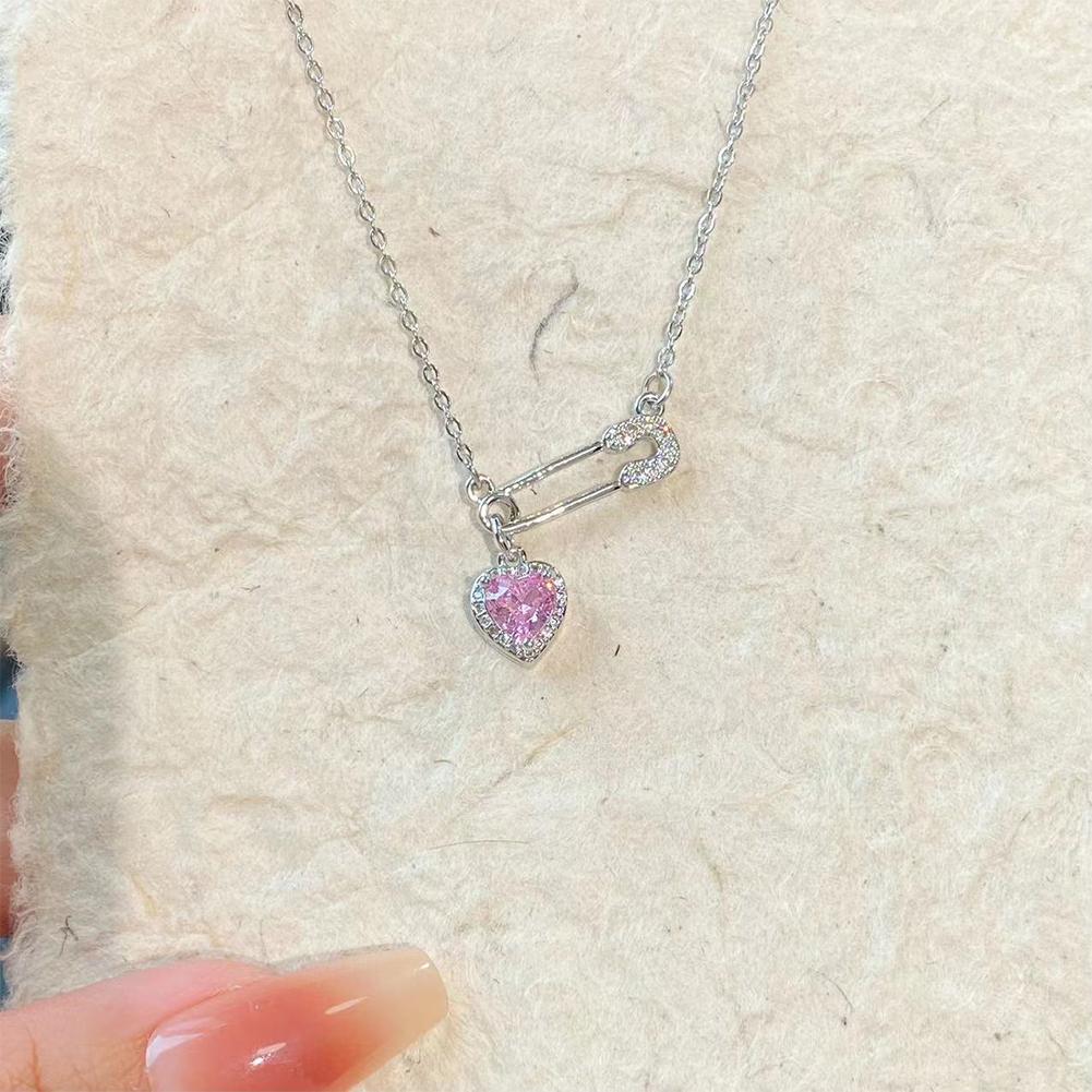 Safety Pin Clip Love Pendant Necklace For Women Hollow Jewelry Chains Choker Tassel Women's Nec S2G0