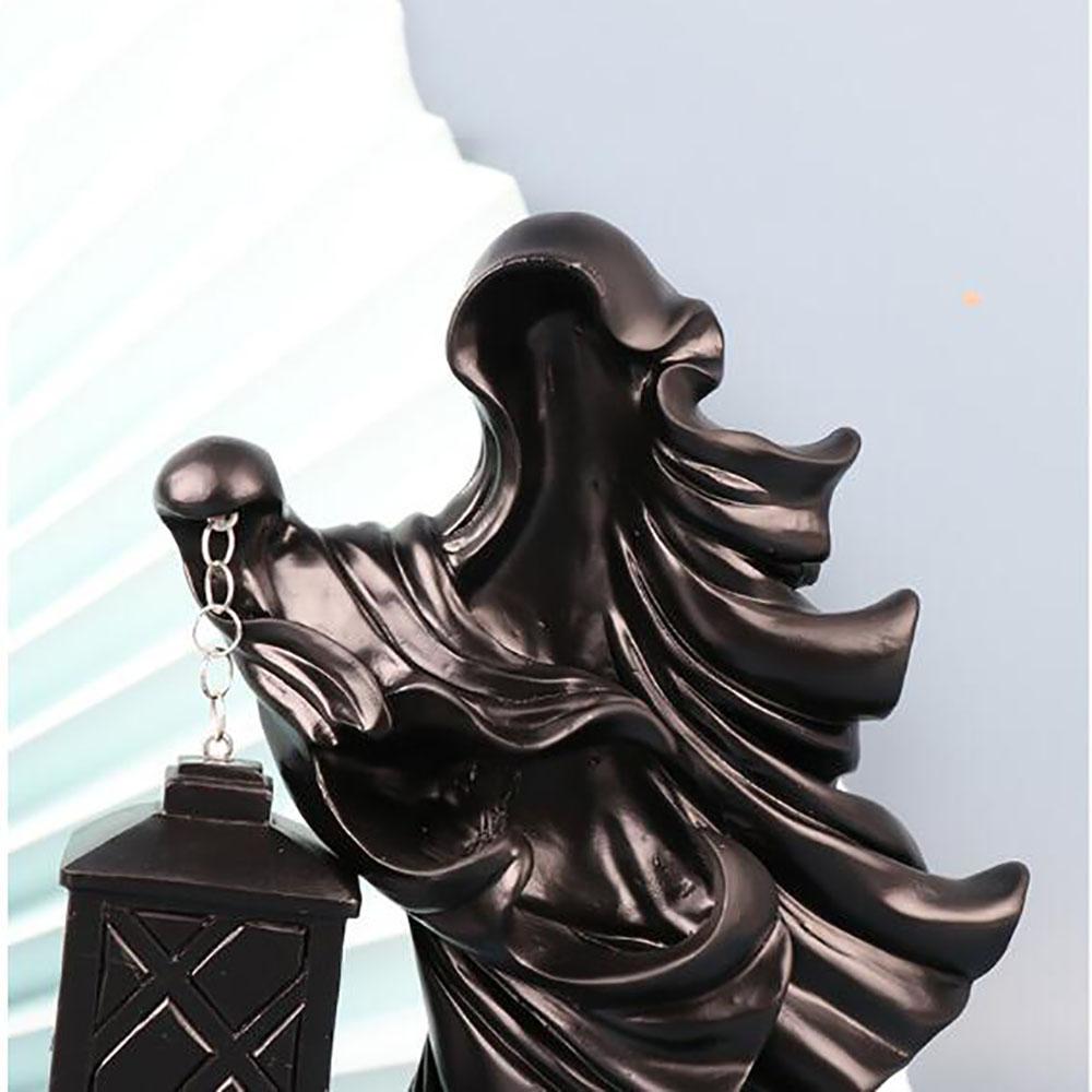 Ghost Statue W/ Light Black Resin Statue Halloween Decor Garden Yard Decoration