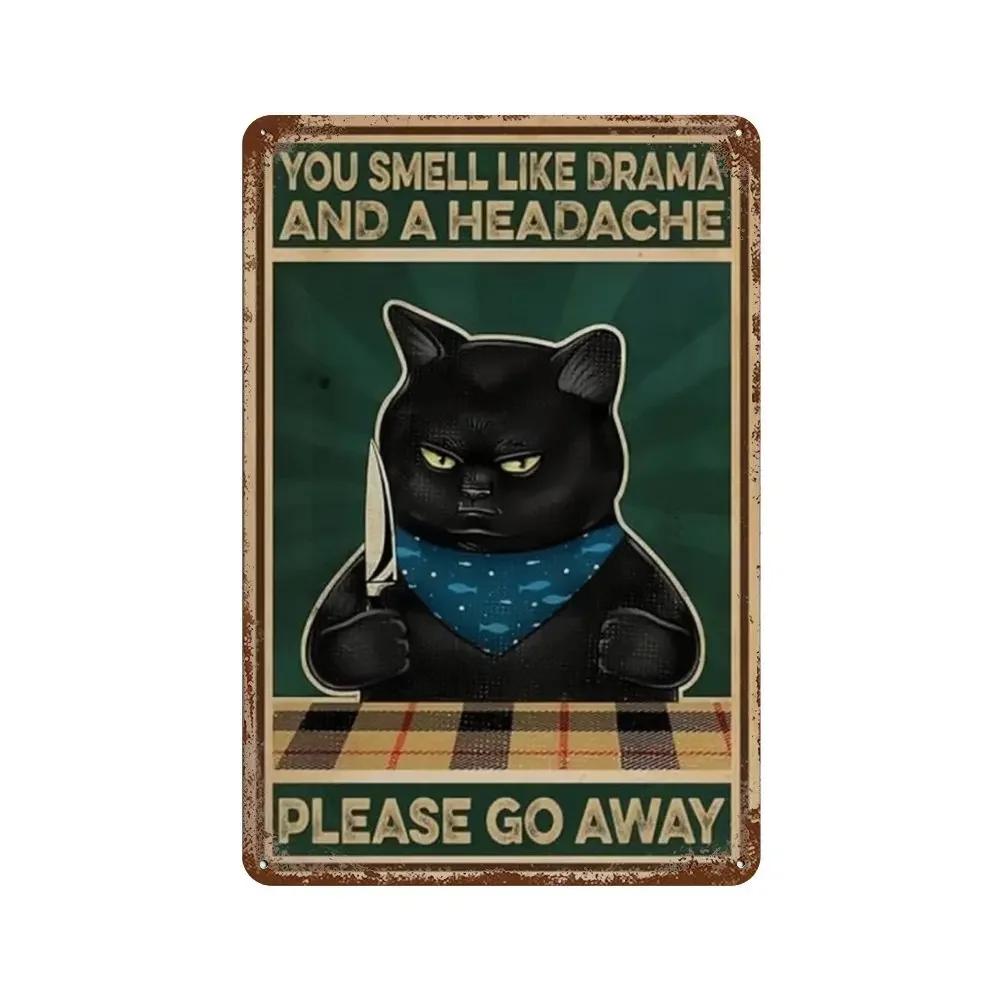 Funny Coffee Sign Retro Cat Posters Metal Tin Sign Vintage Kitchen Signs Coffee Bar Sign Cat Wall Art Poster Cats Home Decor