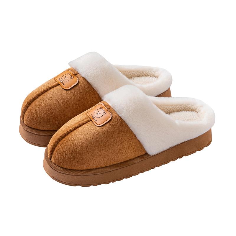 Simple cotton slippers autumn and winter home dormitory thick-soled velvet warm couple wear plush shoes