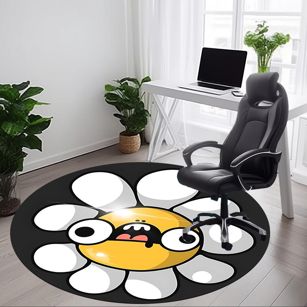 1PC Daisy Flower Office Round Rug, Non slip, Soft and Durable Office Rug for Interior Decoration, Perfect for Office