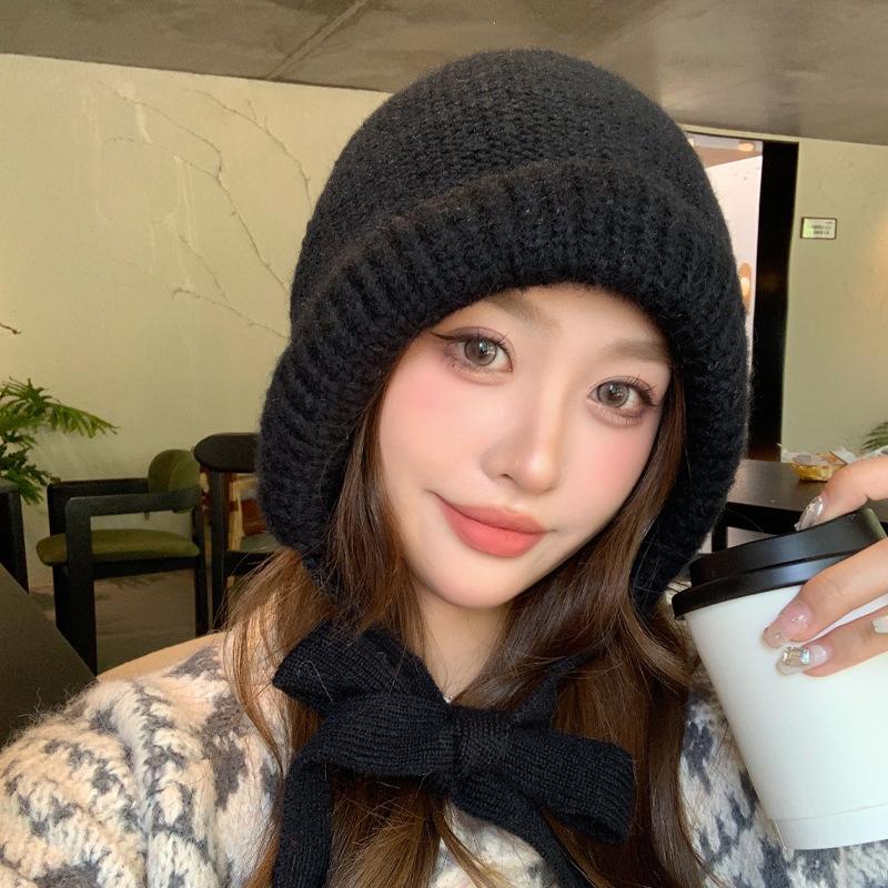 New Hat for Women's Solid Color Versatile Knitted Wool Hat for Winter Warm Ear Protection and Face Protecting Small Bag Head Hat
