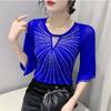 Summer New Short Sleeved Sexy O-Neck Women's T-Shirt Fashion Shiny Diamonds Tees Female Elasticity Tops Blusas