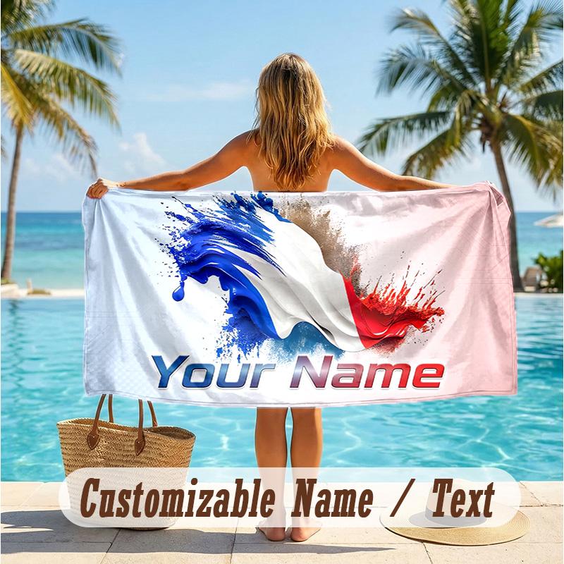 Custom Text Beach Towel, Soft Absorbent Swimming Multi-use TowelFrance national football team