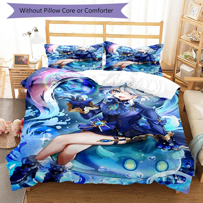 3pcs Genshin Impact Furina1 Design Cover Set - HD Printed Bedding with 1 Cover and 2 Pillowcases - Perfect for Home and Dorm Decor