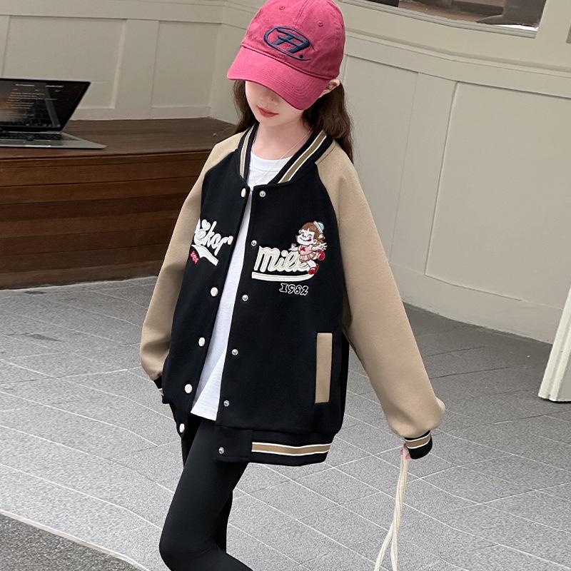 Girls' 2025 Spring/Autumn Baseball Jacket - Stylish Sports Top for Kids