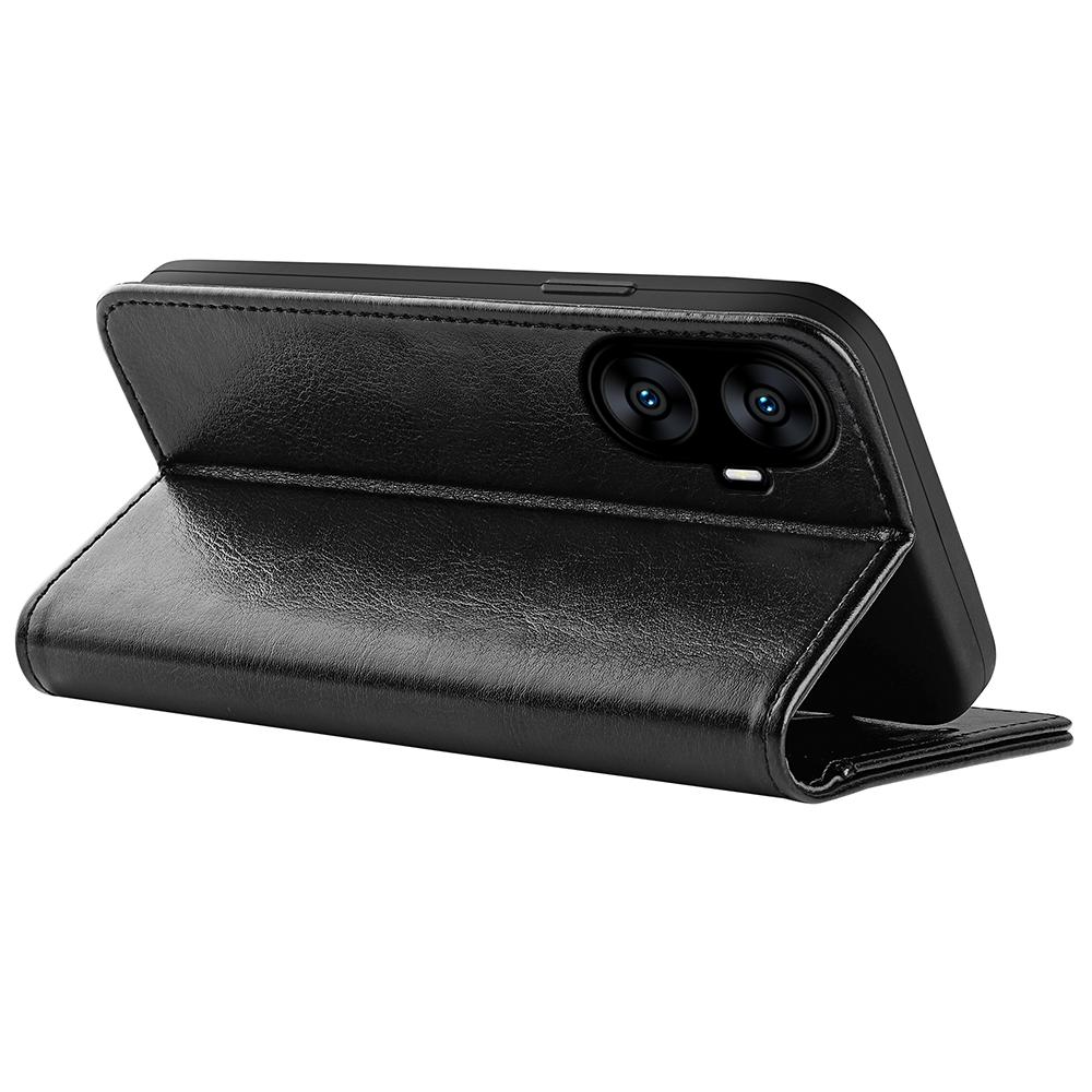 For Realme C55 Shockproof Crazy Horse Texture Phone Case PU Leather Wallet Flip Stand Cover