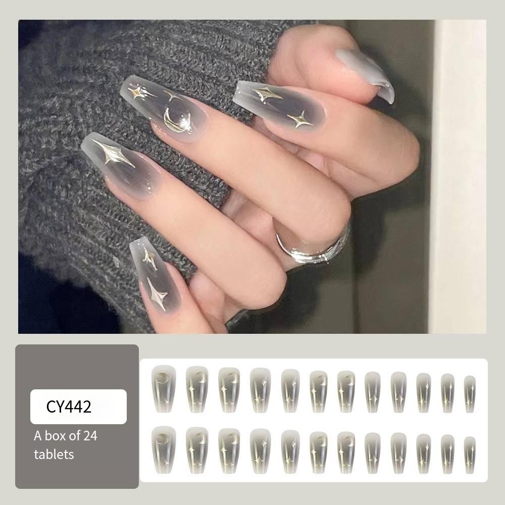 

24Pcs/Set Short Wearing False Nails Art Rose Red Gold Foil Halo French Press on Nails Ice Transparent Date Red Acrylic Fake Nail