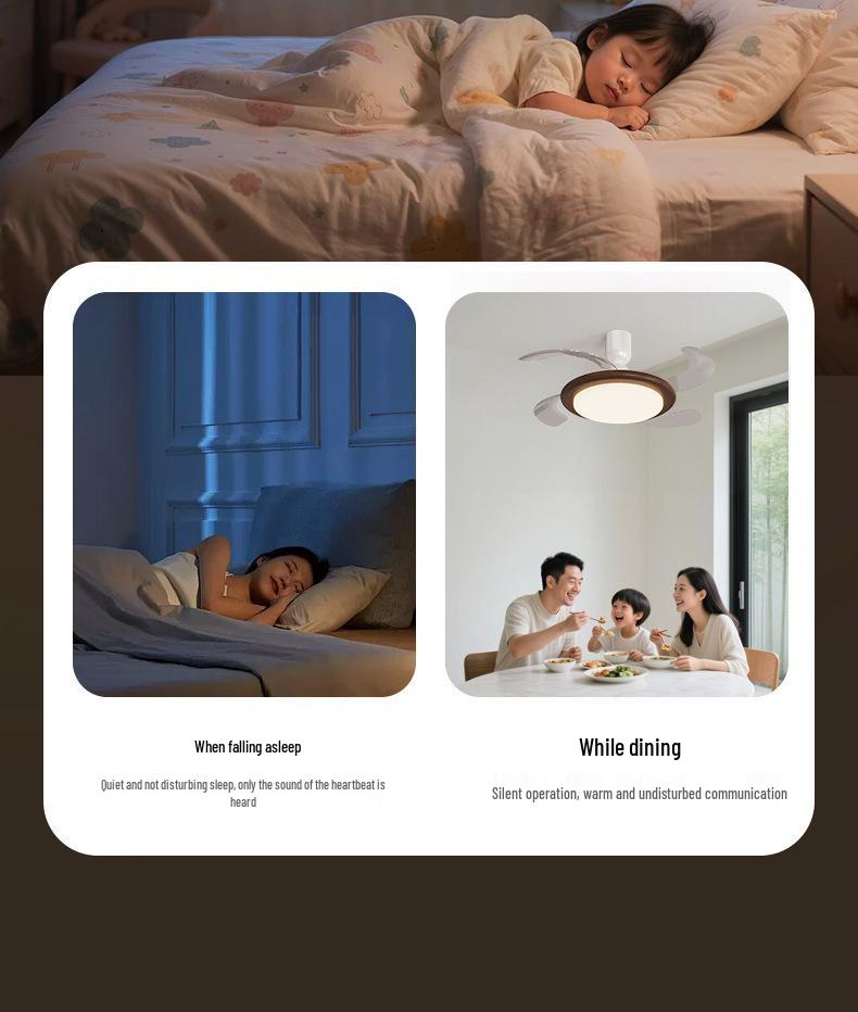 Minimalist Chinese-Style Silent Ceiling Fan with Light & Full Spectrum Eye Protection for Bedrooms & Restaurants