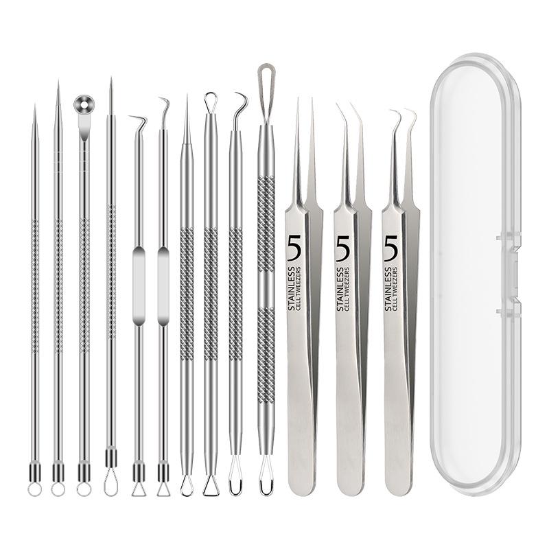 4-Piece Ultra-Fine Blackhead & Acne Removal Set - Includes Needle, Scraper, Tweezers