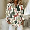 Women's Casual Christmas Print Long Sleeve Cardigan Top for Holiday Festive Wear