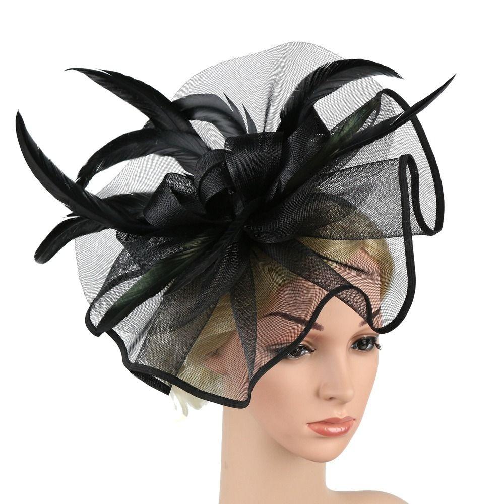 Formal Dress Fascinator Headdress Stylish Bridal Mesh Cap Wedding Feather Hat Headband Birthday