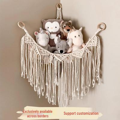 Colorful Triangle Plush Toy Storage Net: Handmade Woven Cotton Rope for Corner Doll Decoration