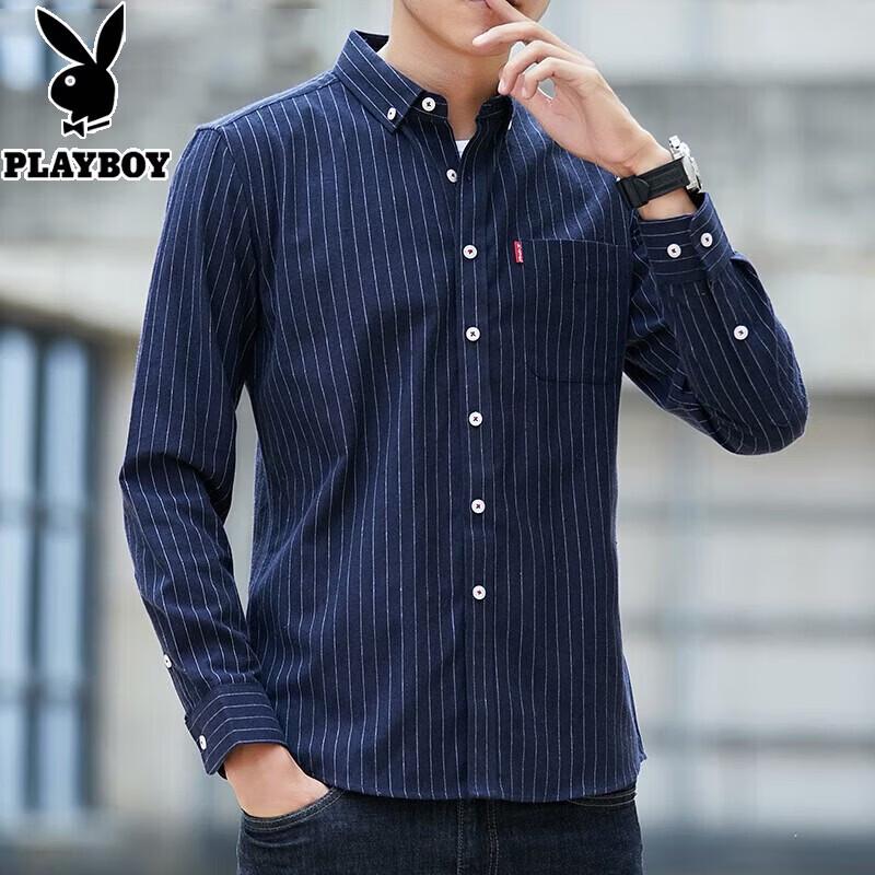 PLAYBOY Men s Striped Long Sleeve Casual Shirt 3XL