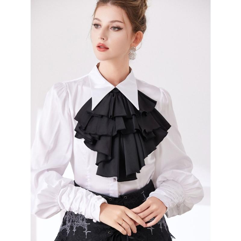 Courtstyles Cravat Necktie Collar Breathable Polyester Detachable Collar Colonial Jabot for Formal Event Women Accessory