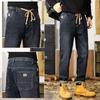 Autumn and winter elastic waist jeans men's drawstring trousers elastic micro-cone straight pants men's fashion pants