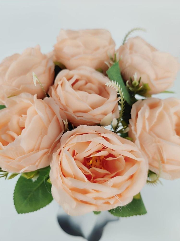 9 cabeças de flores artificiais de rosas, arranjo de buquê de rosas falsas, buquê de seda, flores falsas para decoração de festa de casamento em casa, escritório