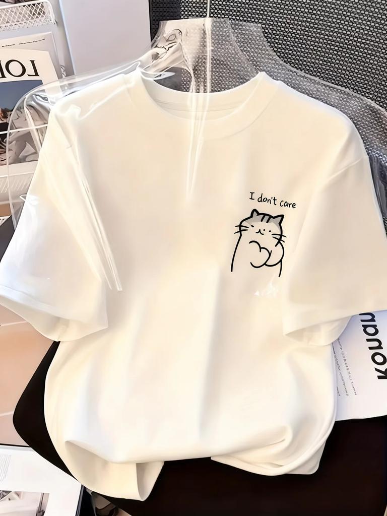 New Summer White Cotton Tshirt With Penguin Text Pattern Shortsleeved Roundneck Design Simple Style Unisexs And Unisexs T Shirt