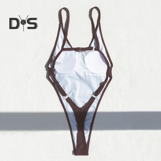 Dámské sexy monokiny plavky s výstřihem do V, bez rukávů, design bez zad, jednodílné bikiny střih zlepšující postavu