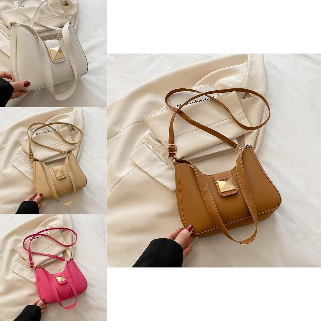 Simple Solid Color Gold Buckle Decoration Women Casual Shoulder Bag For Casual Outings