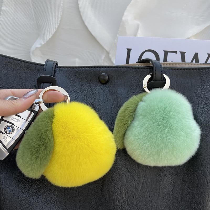 Fashion Cute 10cm Faux Rex Rabbit Fur Ball Pear Keychain Women Bag Key Chain Men Car Keyring Wedding Trinket Girl Party Gift